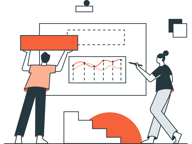 Illustration of A man and a woman looking at a graph